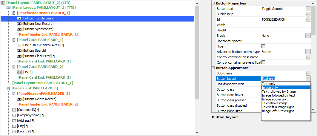 Changing the Button layout to Image only for the Toggle
Search button.